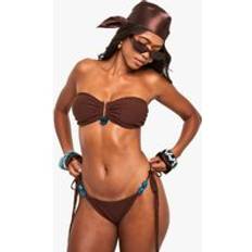 Brown Bikini Tops boohoo Womens Crinkle Beaded Bikini Top - Brown