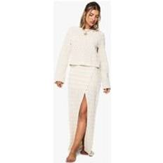Beige Swimsuit Cover-Ups & Sarong Wraps boohoo Womens Zig Zag Knitted Beach Maxi Skirt - Beige