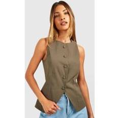 Green - Women Vests boohoo Womens Self Fabric Button Front Waistcoat - Green