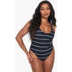 Stripes - Women Swimsuits boohoo Womens Plus Swimwear Essentials Stripe Scoop Swimsuit - Black