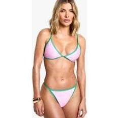 Normal Waist Bikini Sets boohoo Womens Contrast Binding Triangle Bikini Top & Tanga Bikini Bottoms Set - Pink