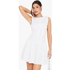 Boat Neck Dresses boohoo Womens Tall Drop Waist Shift Mini Dress - White