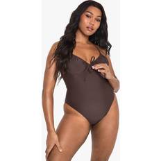 Brown Swimsuits boohoo Womens Plus Swimwear Essentials Underwired Swimsuit - Brown