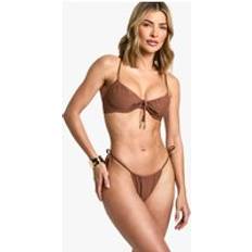 Brown Bikini Tops boohoo Womens Feather Charm Trim Tie Front Underwired Bikini Top - Brown