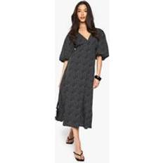 Boohoo Midi Dresses boohoo Womens Polka Dot Puff Sleeve Tie Back Midi Dress - Black