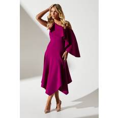 Coast Womens Petite One Shoulder Ruffle Crepe Midi Wedding Guest Dress - Red
