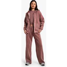 Cotton - Women Suits boohoo Womens Tall Acid Wash Zip Through 3 Piece Tracksuit - Red