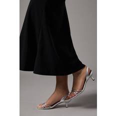 Coast Wide Fit Valina Faux Leather Slingback Cross Strap Kitten Heel Sandals - Silver