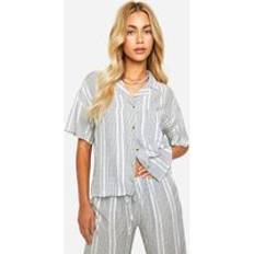 Boohoo Shirts boohoo Womens Tonal Stripe Linen Look Relaxed Fit Shirt - Blue