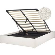 White Frame Beds Beliani Modern Boucle DINAN 140 x 200 cm Off-White Frame Bed