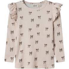 Økologisk bomuld T-shirts Lil'Atelier Nmfgavo Eko Ls Slim Top Lil Noos - Grå/Pink