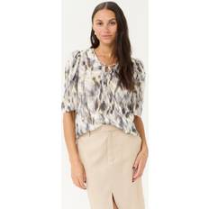 Kaffe Vicki Abstract Tie Neck Blouse - Grey