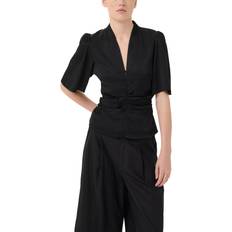 Gestuz Bianca Fitted V-Neck Blouse - Black