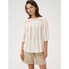 Kaffe Embroidered Blouse with 3/4 Sleeves - White