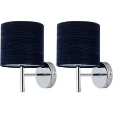 Blue Wall Lights firstchoicelighting Set of 2 Brea Chrome Lights with Navy Blue Crushed Velvet Shades Wall light