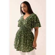Viscose Blouses Yours Flutter Sleeve Floral Print Top - Dark Green