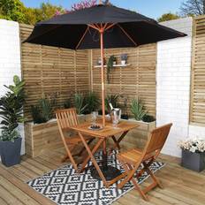 Dakota Fields Outdoor 2 Person Folding Square Wooden Garden Table Chairs Black Parasol And Base - Brown Patio Dining Set
