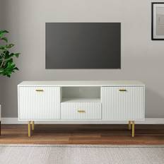 Gold TV Benches Kosy Koala White Cabinet with Gold Metal Legs and Handles 58 x 120 x 40 cm TV Bench
