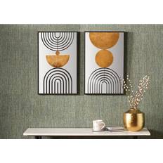 S/2 Mirrored Black And Gold Metal 2 Piece Print 60cm H X 38cm W