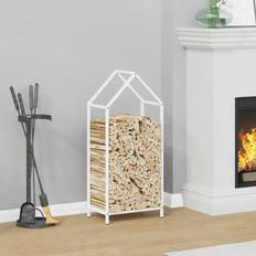 White Fireplace Accessories vidaXL Firewood Rack White 40x25x90 cm Cold-rolled Steel
