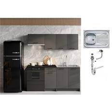 Impact Furniture Kitchen Cabinets 5 Units with Sink - Black/Grey