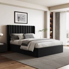 Ecasa Maddison Black Velvet Ottoman Storage Double 4FT 6 Frame Bed
