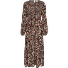 Cream Long Sleeve Leopard Print Maxi Dress - Multi