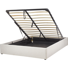 Beige Beds Beliani Modern Fabric EU Double Size 4ft6 Storage Light Beige Frame Bed