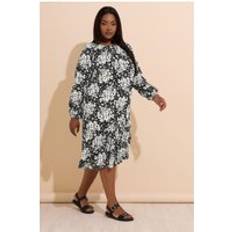 Yours Floral Tie Neck Tiered Midi Dress - Black