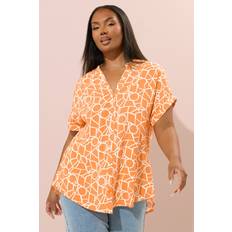 Orange Blouses Yours Geometric V-Neck Blouse - Orange