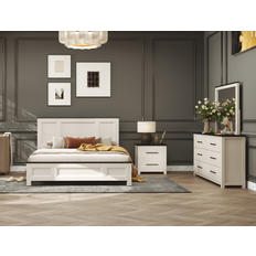 Bed Packages Roundhill Furniture Realynn 4-Piece Wood Bedroom Set Off-White Finish