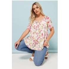 Yours Floral Tie Neck Pintuck Blouse - Ivory