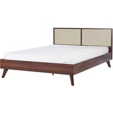 180cm - 200cm Frame Beds Beliani Boho EU Super King Size Base 6ft Rattan Headboard Dark Wood Monpazier Frame Bed