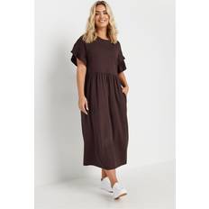 Yours Cotton Frill Sleeve Midaxi Dress - Brown
