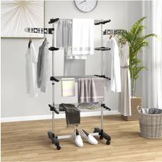 Black Drying Racks Homcom 4-Tier Large Clothes Airer Stainless Steel Drying Rack - Black
