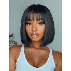 Human hair extensions UNice Straight Bob Black Wig Human Hair Glueless with Blunt Bangs