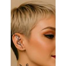 Topaz Jewellery Single White Topaz Double Kite Silver Ear Cuff Earring - Black
