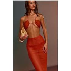 Orange Swimsuit Cover-Ups & Sarong Wraps PrettyLittleThing Rust Mesh Maxi Beach Skirt - Orange