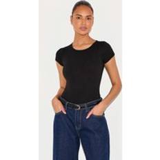 PrettyLittleThing Cotton Crew Neck Short Sleeve Bodysuit - Black