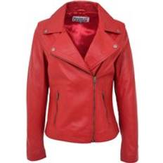 Womens Real Biker Jacket Cross Zip Style - Lola White