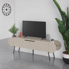 Beige TV Benches Fwstyle 2 Door Capsule Stand Entertainment Unit Sandstone Beige One Size TV Bench
