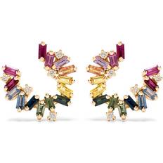 Gold - Sapphire Earrings Suzanne Kalan 18kt Gold Bold Burst Sapphire Diamond Earrings - Yellow Gold