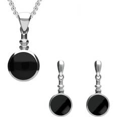 Jewellery Sets C W Sellors Sterling Silver Whitby Jet Round Bottletop Two Piece Set