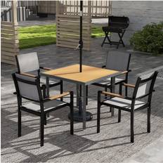 Natural Garden Table OutSunny 90cm Square Outdoor Patio Garden Dining Table with Umbrella Hole