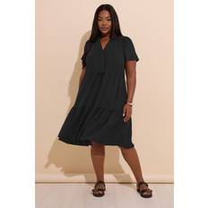 Yours Textured Tiered Midi Dress - Black