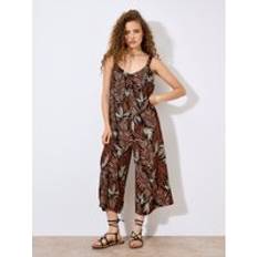 Brown - Women Jumpsuits & Overalls Apricot Womens Leaf Print Wide Leg Jumpsuit - Red