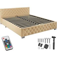 tectake Polsterbett Mit LED-Leisten Und Stauraum 180 x 200 cm Beige Rahmenbett