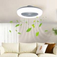 Grey Ceiling Fans LivingAndHome 5 Blades LED Light Ceiling Fan Adjustable 3 Speed Dimmable APP Remote Controlled
