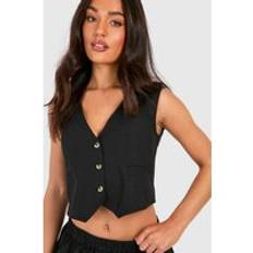 Women Vests boohoo Womens Petite Linen Look Waistcoat - Black
