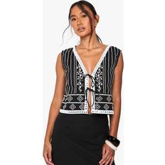 Cotton Vests boohoo Womens Cotton Embroidered Waistcoat - Black